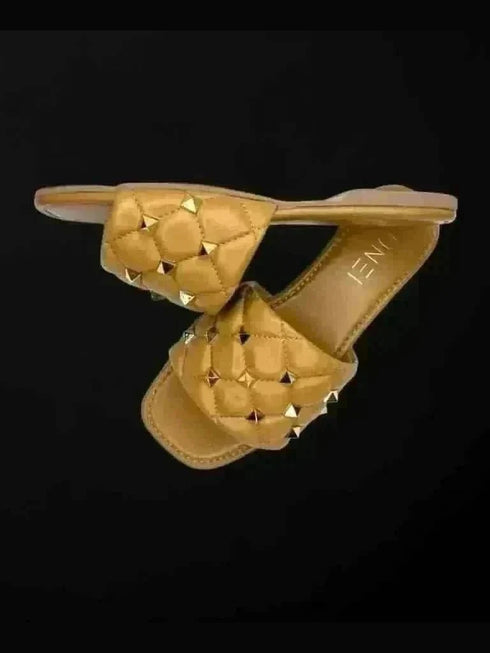 Tan Studded Flats - cunei